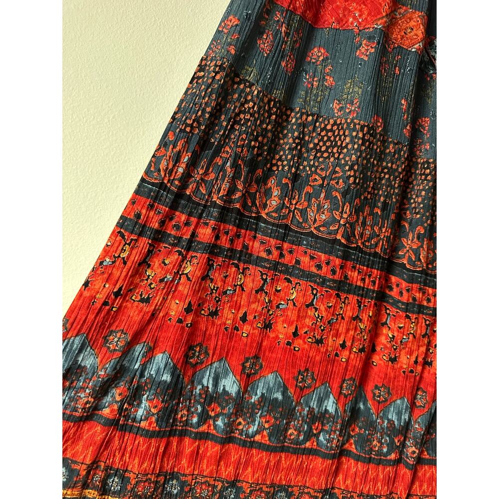 Vintage 90s Carole Little Boho Crinkle Rayon Print Maxi Skirt Festival Medium - Picture 3 of 7